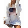 thumbnail image 3 of Women'S American Flag Graphic Long Sleeve Sweater Knit Round Neck Pullover Top White XXXL, 3 of 5