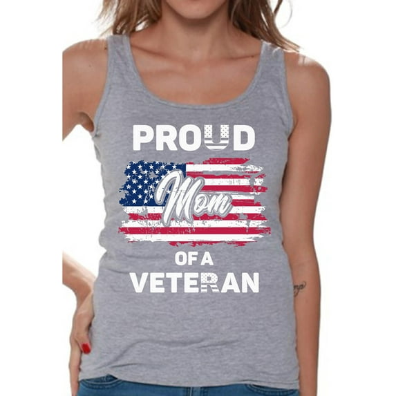 Awkward Styles Proud Mom of a Veteran Tank Top Mom Gifts American Flag Tank Top for Mom Veterans Day Vintage USA Mom Shirt Proud American Patriotic Veteran Tank Top for Mom Stripes and Stars