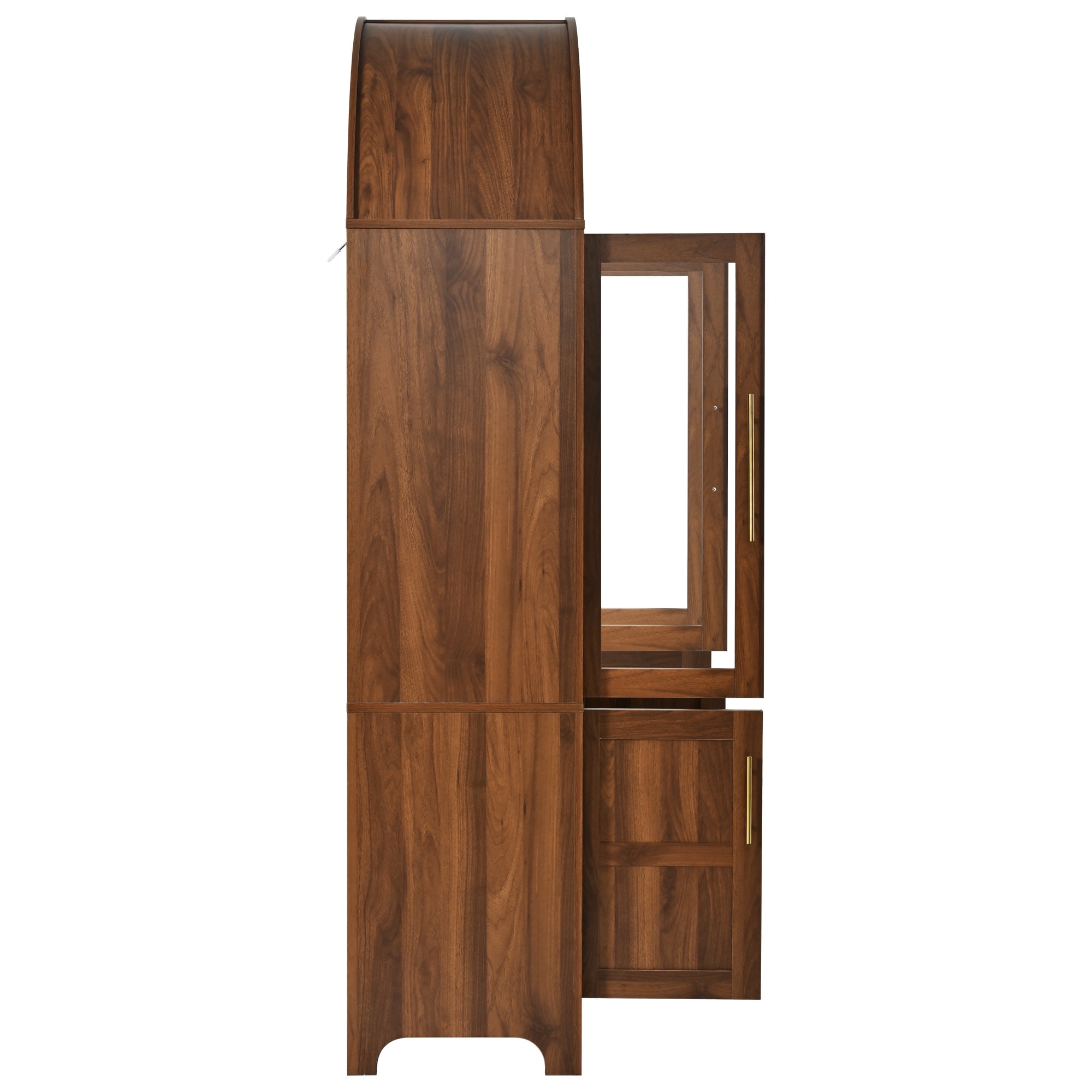 Euroco 73" Tall Arched Kitchen Pantry Cabinet,Farmhouse Wood Kitchen Storage Cabinet with 3 Glass Doors,Door Shelves & Adjustable Shelves,Freestanding Pantry Cupboard for Kitchen Bathroom,Walnut