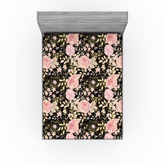 Ambesonne Floral Boho Fitted Sheet, Dreamy Flower Scene Art, California King, Pastel Pink Avocado Green