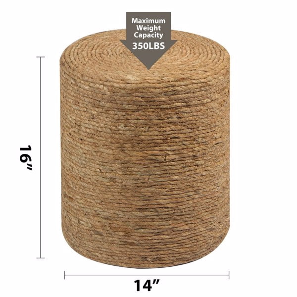 Ottoman Poof, Natural Seagrass Poufs, Hand Weave Round Footstool, Pouffe Accent Chair, Sitting Braided Footrest W/Jute Cover, Home Decorative Seat for Living Room