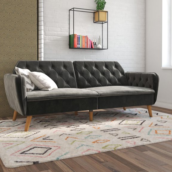 Novogratz Tallulah 83" Memory Foam Futon Sofa Bed, Grey Velvet