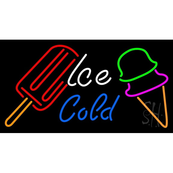 Ice Cold With Logo Cold Drink LED Neon Sign 20 x 37 - inches, Black Square Cut Acrylic Backing, with Dimmer - Bright and Premium built indoor LED Neon Sign for Defence Force.
