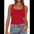 thumbnail image 1 of Camiseta Sin Mangas con Cuello Cuadrado para Mujer, de Doble Capa, Básica, para Entrenamiento de Verano, Informal. Rojo M, 1 of 7