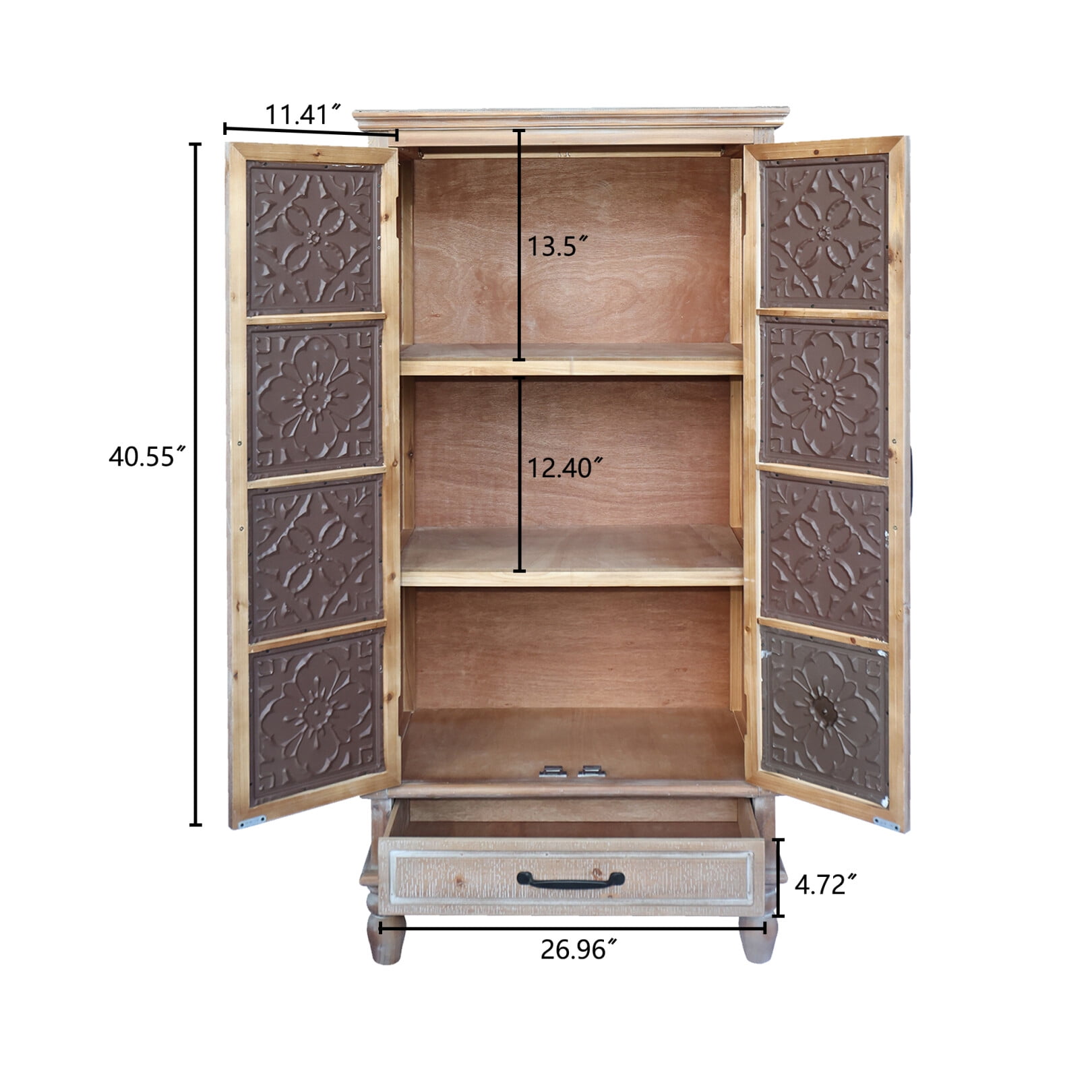 55.12'' Tall Tower Storage Cabinet, Rustic Wood Sideboard Pantry Cabinet with 2 Doors and 1 Drawer, Versatile Buffet Cabinet with Storage for Home Decor, Livingroom, Bedroom,  Natural+White