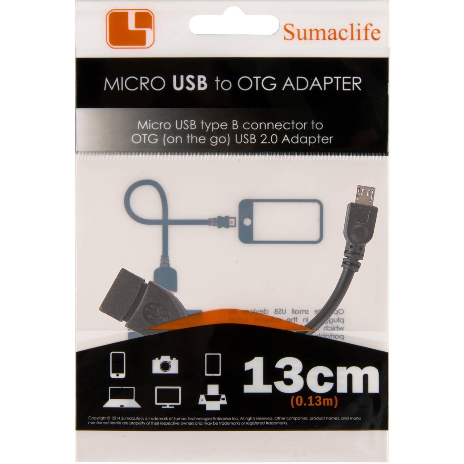 Micro Usb To Otg On The Go Usb 2 0 Adapter Cable 13cm Walmart Com Walmart Com