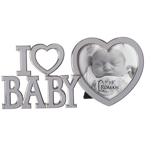 Roman I Heart Baby Cutout Design Polished Silver Tone 7 x 7 Zinc Alloy Photo Frame