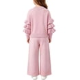 thumbnail image 5 of BLVB Toddler Baby Girls 2 Pieces Outfits Lounge Set Knit Ruffle Long Sleeve Sweaters Long Pants Kids Cozy Sweater Sets 1-8 Years(Pink,7-8 Years), 5 of 5
