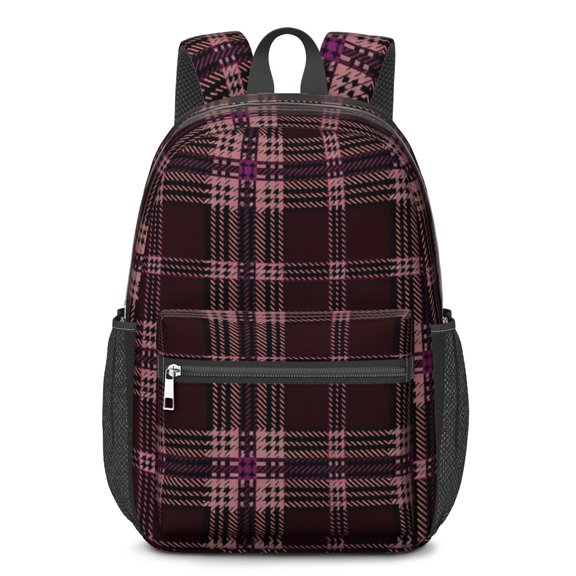 Maroon and Pink Checkered Pattern 17" School Backpacks for Teens,Waterproof Oxford Fabric,S-Shape Padded Straps for School,Travel,Hiking,Camping