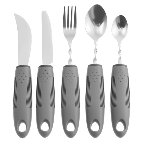 Tcwhniev 5Pcs Adaptive Utensil Set Stainless Steel Adaptive Cutlery Set Easy to Grip Bendable Weighted Utensil Portable Bendable Silverware for Hand Tremors Elderly