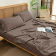 thumbnail image 3 of BESTOUCH Sheet Set 100% Washed Cotton Linen Feel Super Soft Comfortable Chic Lightweight 4 Pcs Home Bedding Set Pine Bark Brown Queen, 3 of 5