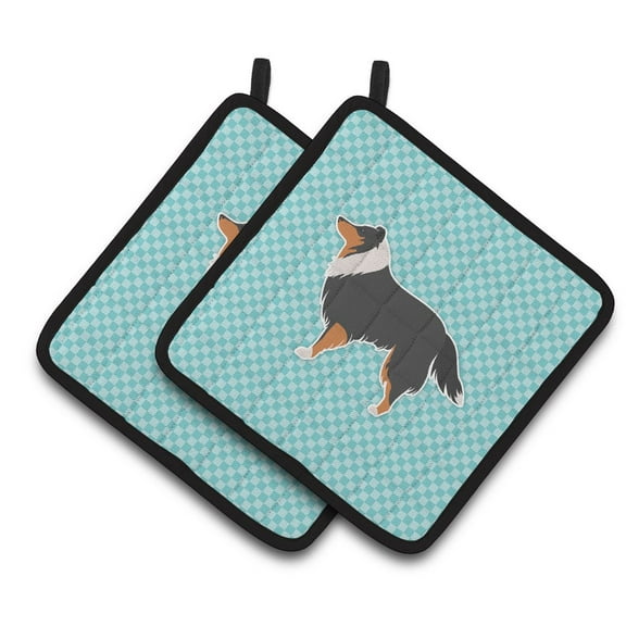 Carolines Treasures BB3730PTHD Sheltie/Shetland Sheepdog Checkerboard Blue Pair of Pot Holders , 7.5HX7.5W, multicolor