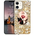thumbnail image 6 of Designer for iPhone 12 & iPhone 12 Pro Mirror Case with Bling Gemstone,3D Glitter Sparkle Diamond Phone Case，Luxury Shiny Crystal Rhinestone Protective Cover for Women/Gril(Gold Gems), 6 of 13