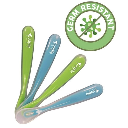 Childrens Silicone Spoon Cuddle Baby Gum-Friendly First Stage Soft Tip Silicone Feeding Spoons for Babies, Great Infant Gift Set (No BPA, lead, phthalate and plastic) Baby Blue/Green… ()