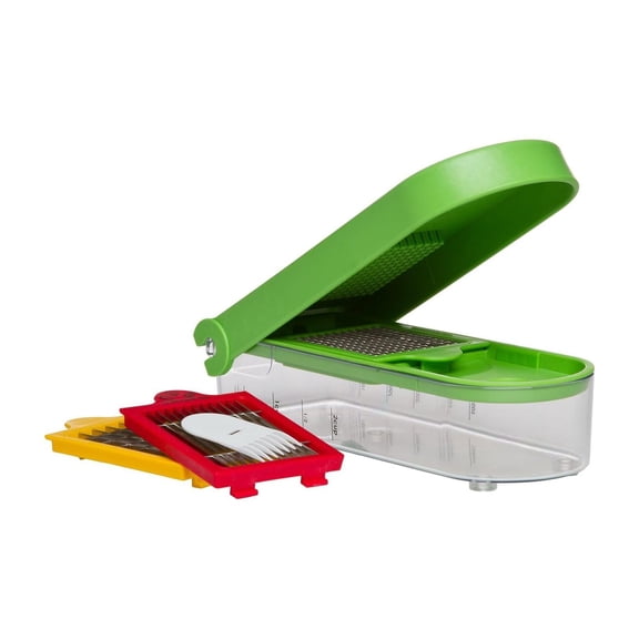 Prepworks by Progressive Dice and Slice Chopper, 3 Interchangeable Blades, Veggie Chopper, Fruit Chopper, Onion Chopper, Non-Skid Base, Multicolored, Pack of 1