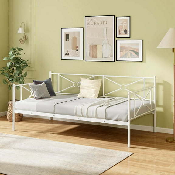 Costway Metal Daybed Frame Twin Size Mattress Foundation with Metal Slat Support Headboard