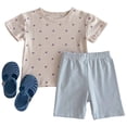 thumbnail image 2 of LYHaoo Girls Skirt Sets Girls Outfits Set Summer Casual Toddler Kids Clothes Heart Print T Shirt Striped Shorts Air Conditioning Outfit For Daily Wear For 1 8 Years Old Sizes 3-4 Years(Blue), 2 of 6