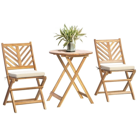Werph 3-Piece Acacia Wood Patio Set,Bistro Table and Chairs Set of 2,Small Patio Furniture Set with Cushions,Folding Balcony Furniture