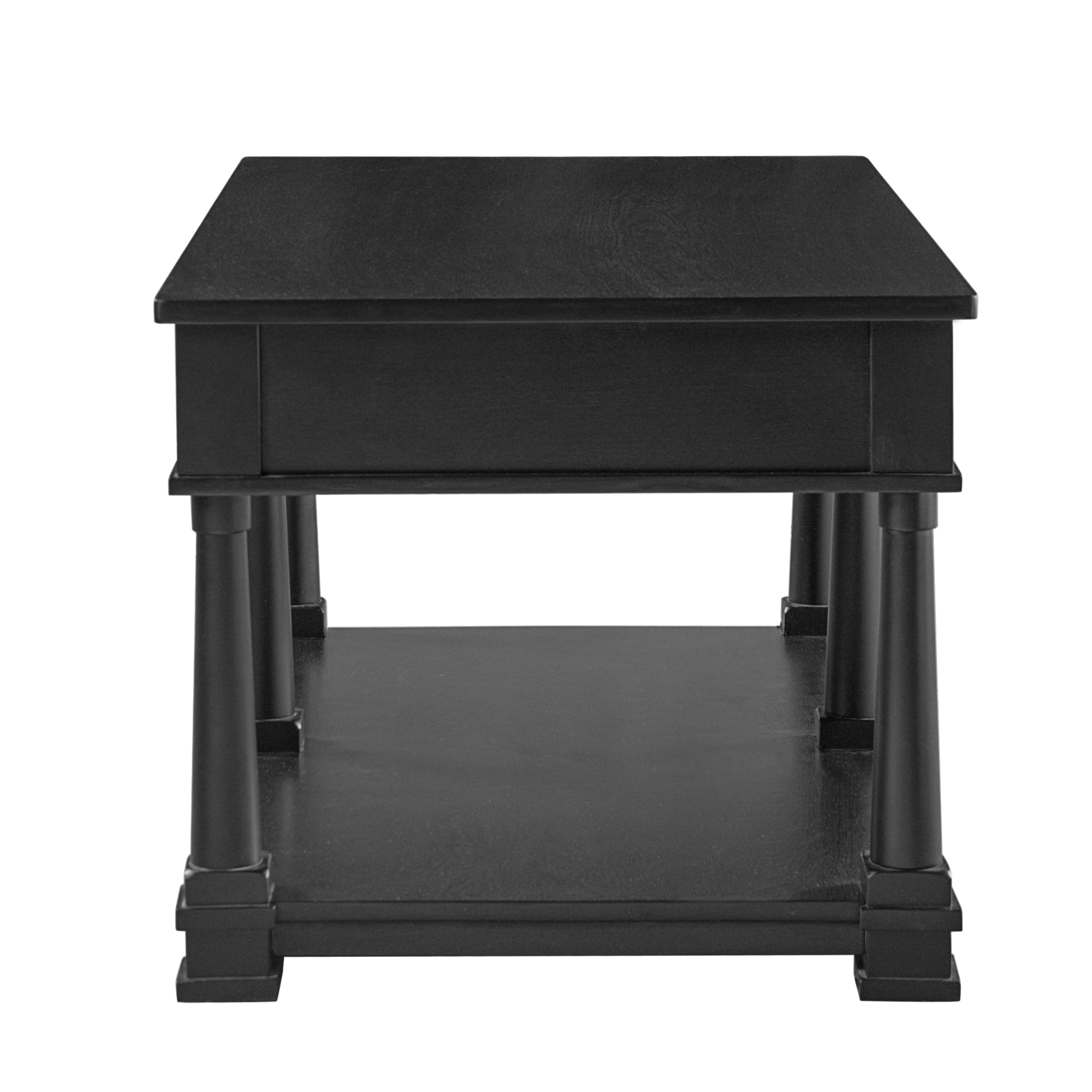 Leumius Farmhouse Coffee Table with 2 Storage Drawers & Lower Open Shelf, Rectangular Cocktail Table with Solid Wood Legs for Living Room Black