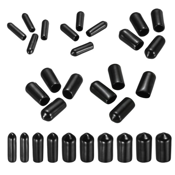 Uxcell 50Pcs Round End Protective Caps Rubber Cover 1/8" 3/16" 1/4" 5/16" 3/8" Black Screw Protector for Screw Bolt, Plumbing Pipe
