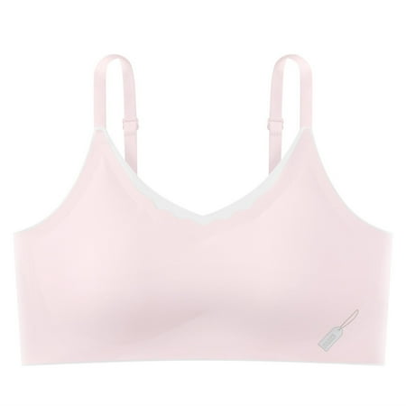 Girls Bras Silky Cute Printed Padded Sports Bra Spaghtti Strap Comfort Summer Cooling Bralette  Pink  14 Years