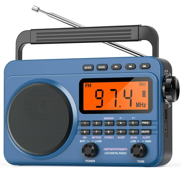 Digital AM FM Shortwave Radio with Best Reception,4000mAh Rechargeable Portable Radio with NOAA Weather Alert, Big Speaker, Digital Tuner and Stereo Earphone,Support Mic