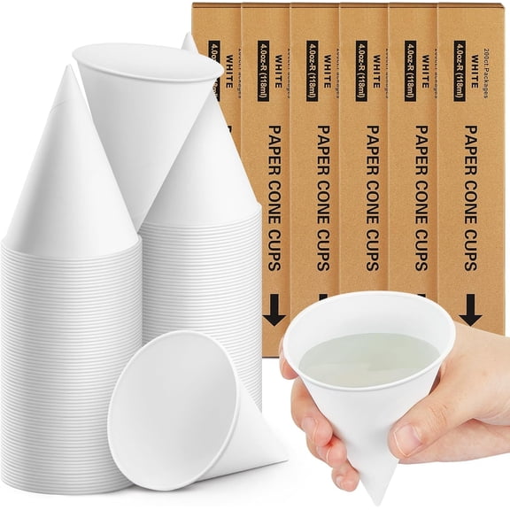 1200 Pcs Thick Disposable Paper Cone Cups 4 Oz White