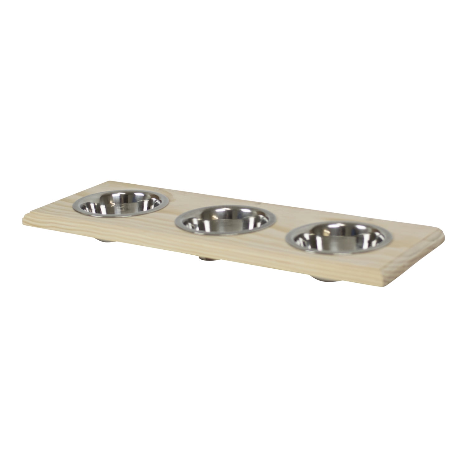 Cronus Quart Three Bowl Unfinished Wood Pet Food Holder
