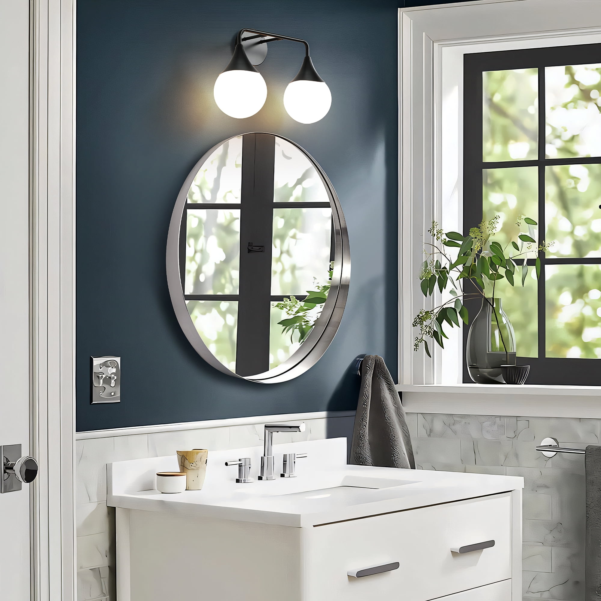 Bathroom Vanity Light 2 Lights Bathroom Lighting Fixtures Over Matte Black Wall Sconces with Frosted Globe Glass for Hallway Restroom