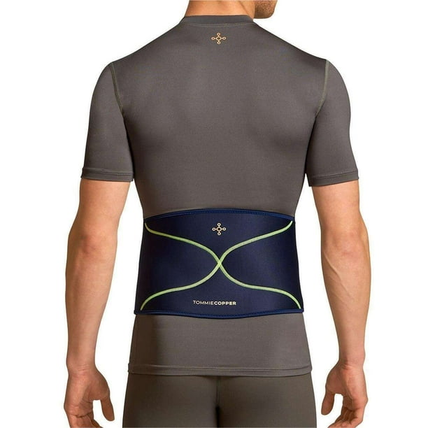 Faja lumbar cómoda para hombre de Tommie Copper, transpirable, que absorbe el sudor y proporciona soporte de compresión para la espalda y los músculos para el día a día. Azul marino oscuro. Talla L/XL