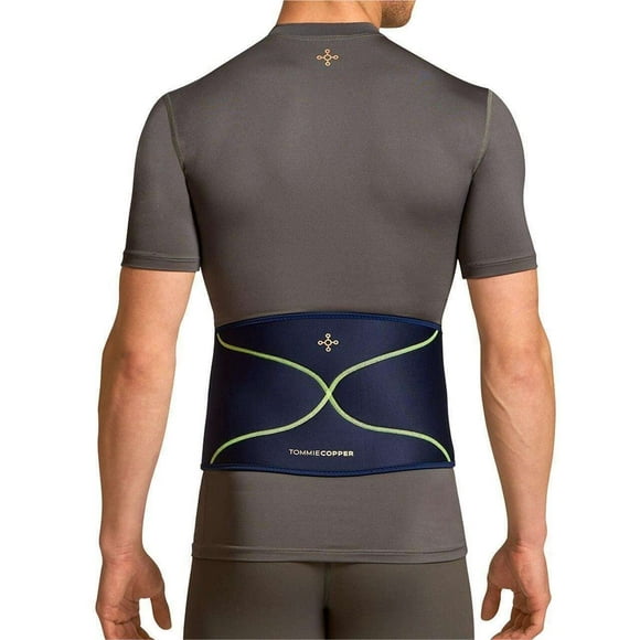 Faja lumbar cómoda para hombre de Tommie Copper, transpirable, que absorbe el sudor y proporciona soporte de compresión para la espalda y los músculos para el día a día. Azul marino oscuro. Talla L/XL