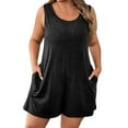 thumbnail image 3 of Htigea Clearance Womens Plus Size Jumpsuits Crew Neck Casual Sleeveless Solid Short Rompers with Pockets Today Deals Black 4XL, 3 of 7