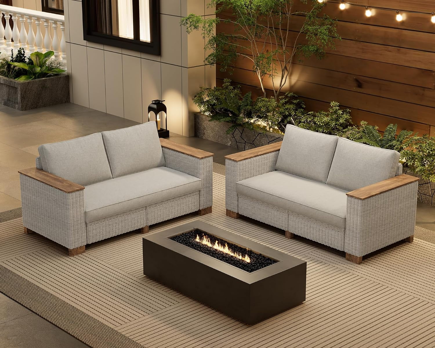 Jocisland Patio Furniture Set, 4 Piece Modular Rattan Outdoor Sectional Set with Washable Cushions, 2 Loveseats for Lawn Deck Backyard Garden, Beige