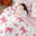 thumbnail image 4 of Castle Fairy Pink Ribbon Bow Girl Bedding Comforter Set 7 Pieces,Floral Cherry Blossom Full Bedding Set Lightweight,Kawaii Flower Sakura Bow Knot Fitted Sheet Flat Sheet,Super Cozy Room Decor, 4 of 8