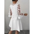 thumbnail image 2 of White Womens Elegant Floral Appliqué Chiffon Overlay A-Line Short Dress With Bell Sleeves, 2 of 6