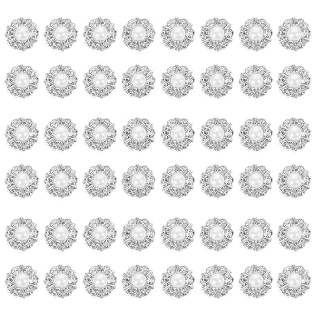 50Pcs Pearl Buttons Alloy Rhinestone Buttons DIY Sewing Buttons Clothing Pearl Buttons