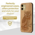 thumbnail image 2 of Case Yard Wooden Case Outside Soft TPU Silicone, Slim Fit Shockproof Wood Protective Phone Cover for Girls Boys Men and Women, Supports Wireless Charging Owl 2 Design case for iPhone-11, 2 of 7