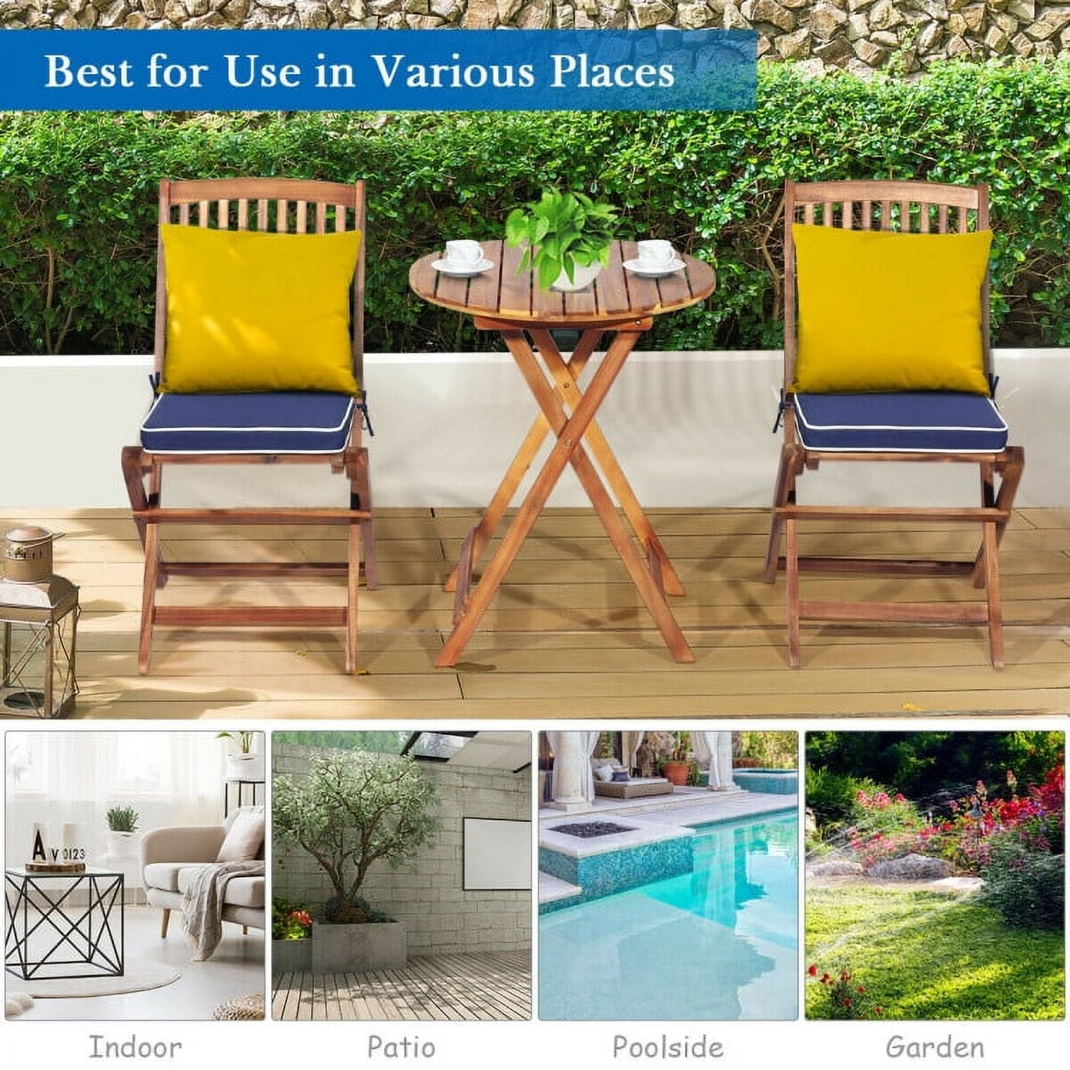 Aimee Lii 3 Pieces Patio Folding Bistro Set with Padded Cushion and Round Coffee Table, Navy Aimee Lii 3 Pieces Patio Folding Bistro Set with Padded Cushion and Round Coffee Table, Navy