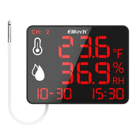 Elitech Bluetooth Hygrometer Thermometer Reusable Temperature Recorder Data Logger Temperature Humidity with Large Screen Data Storage Export, DR-230-THE with External Temperature and Humidity Sensor