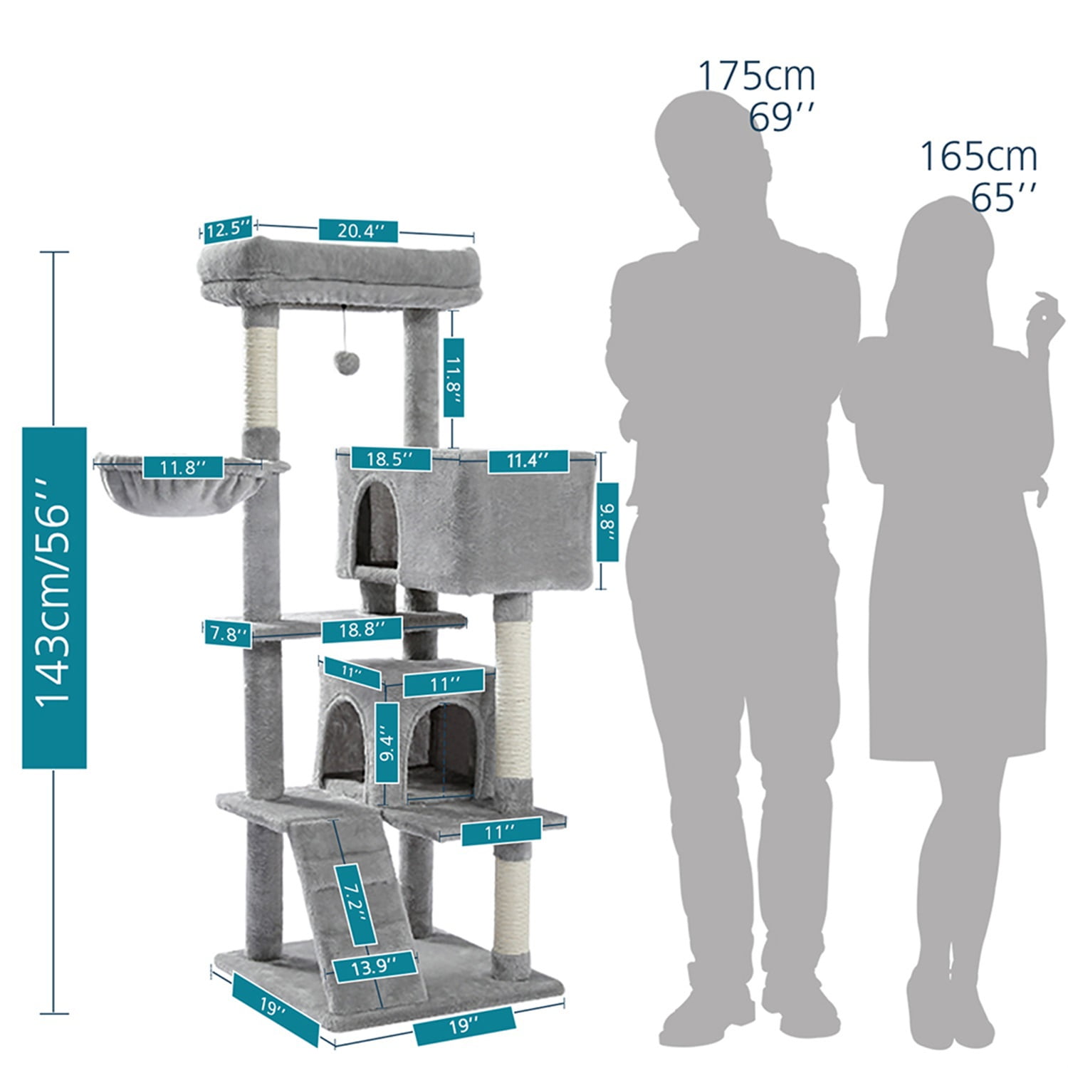 Pefilos 56" Cat Tree for Indoor Cats, Cat Condo for Multiple Cats, Cat Tree Tower for Adult Cats with Padded Plush Perch and Cozy Basket, Gray Pefilos 56" Cat Tree for Indoor Cats, Cat Condo for Multiple Cats, Cat Tree Tower for Adult Cats with Padded Plush Perch and Cozy Basket, Gray