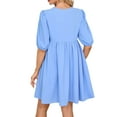 thumbnail image 3 of Deago Women's Short Puff Sleeve Maternity Dress Crew Neck Summer Casual Tie Front Loose Flowy Pregnancy Dresses for Baby Shower (Blue, S), 3 of 9