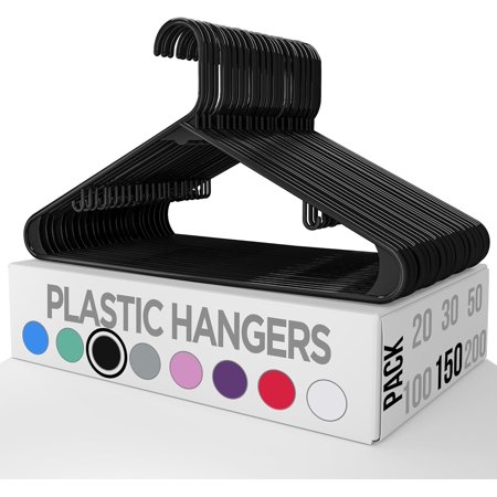 Utopia Home Plastic Slim and Sleek Clothes Hangers Pack of 200, Black, Cordless