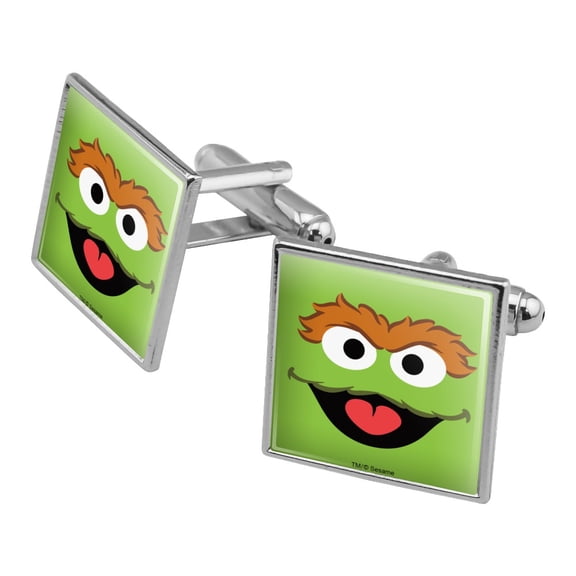 Sesame Street Oscar the Grouch Face Square Cufflink Set - Silver or Gold