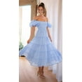 thumbnail image 5 of Women'S Puffy Short Sleeve Square Neck Smocked Tiered A Line Maxi Long Dresses Blue L, 5 of 8