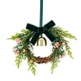 thumbnail image 2 of Small Christmas Wreaths, Mini Xmas Wreaths Cabinet for Kitchen Window Chair Backs, with Ribbon Velvet Bow and Bell, Artificial Greenery, Farmhouse Holiday Decoration, 2 of 6
