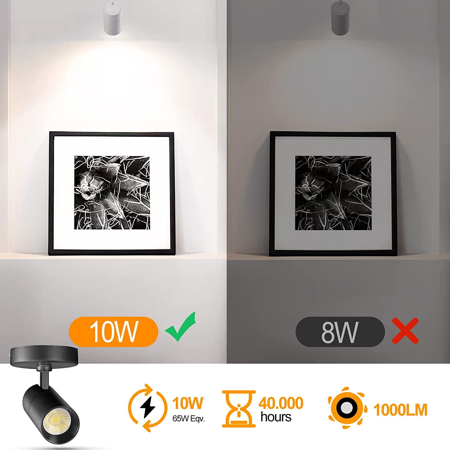 VANoopee 3-Color Dimmable LED Ceiling Spotlight Flush Mount Adjustable Spotlight Directional Spot Lights Indoor Bright Accent Fixture for Living Room Bedroom - CRI90 36° Flicker Free 10W 1000lm Black