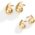 thumbnail image 5 of 14K Gold Plated Teardrop Chunky Hoop Earrings | Lightweight Drop Earrings for Women | Designer Dupe Earrings, 5 of 5