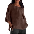 thumbnail image 1 of Hauts à Manches 3/4 pour Femmes Mode Été Col Rond Manches 3/4 Blouses Décontractées Unies Hauts Blouses et Hauts Mode Hauts pour Femmes Manches 3/4 Hauts à Manches 3/4 pour l'Été, 1 of 10