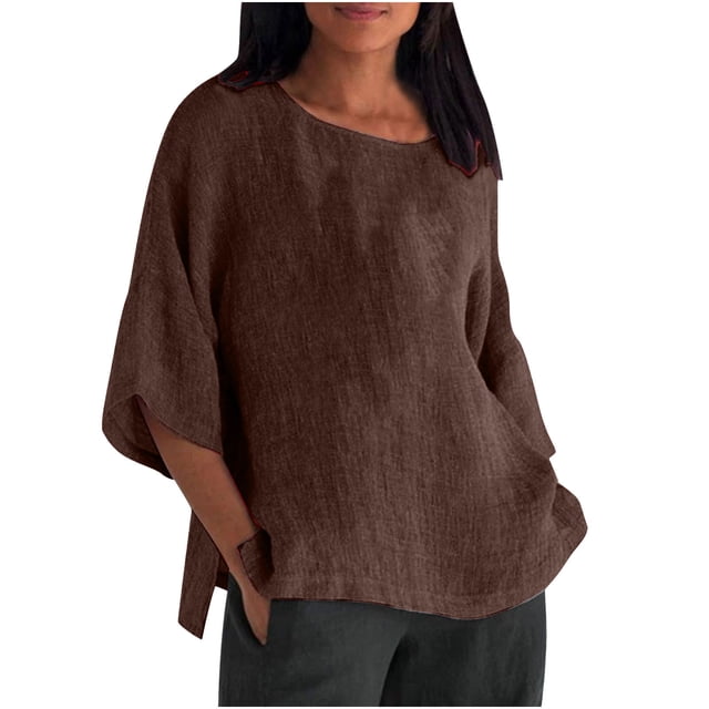 Hauts à Manches 3/4 pour Femmes Mode Été Col Rond Manches 3/4 Blouses Décontractées Unies Hauts Blouses et Hauts Mode Hauts pour Femmes Manches 3/4 Hauts à Manches 3/4 pour l'Été