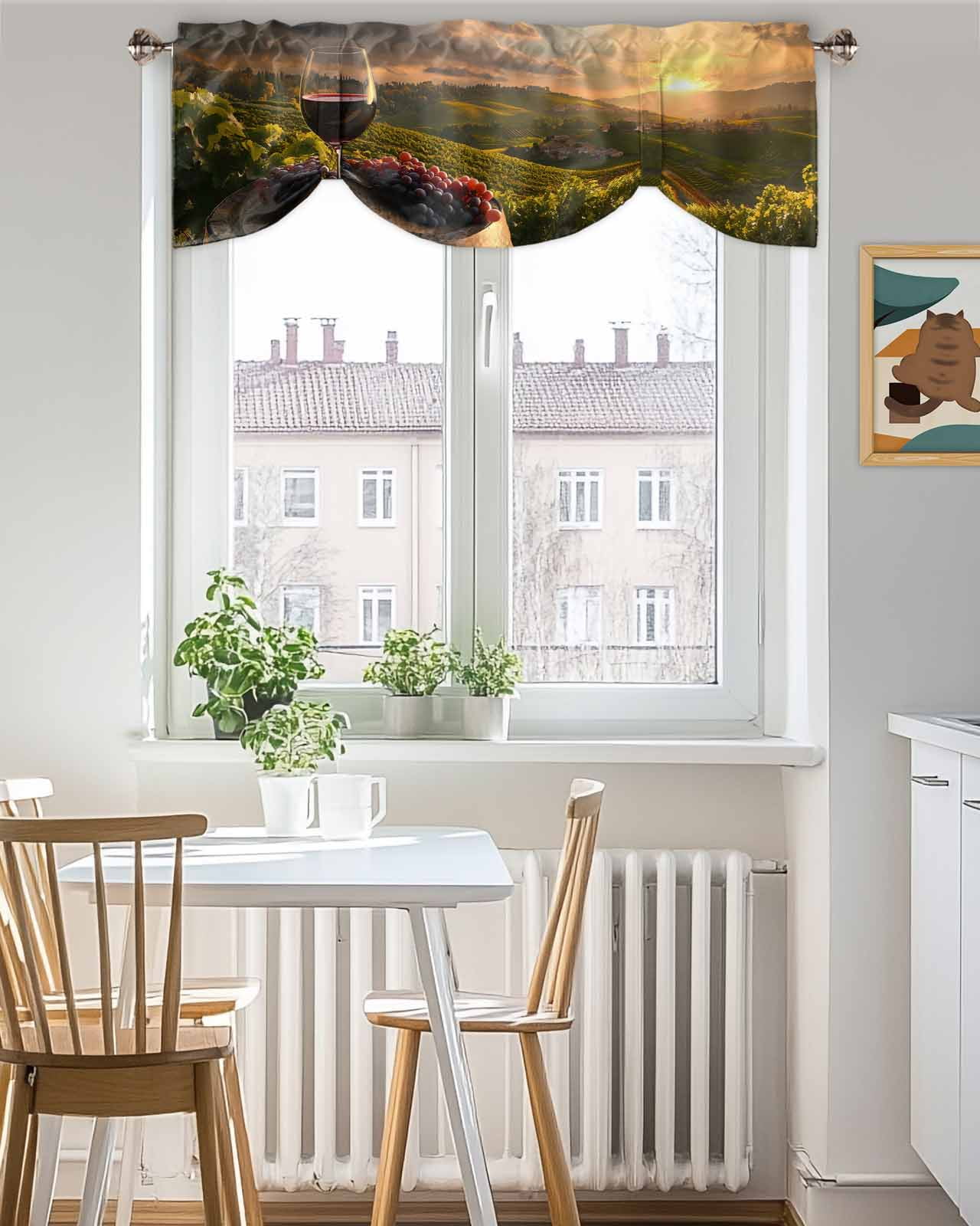 Wine Grapes Tie Up Valances Curtain, Adjustable Kitchen Decoration Barrel Valances for Windows Decor, Rod Pocket Short Curtains Set for Bedroom/Bathroom, 60"x18"